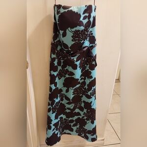 Elegant Floral Strapless Dress - Black and Blue